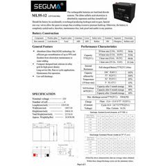 SEGUMA 12V 8AH Rechargeable AGM Battery